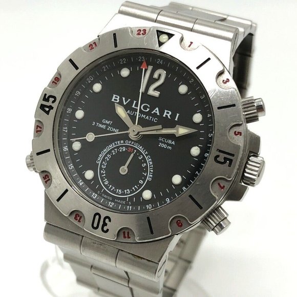 BVLGARI SD38SGMT Diagono Scuba GMT Automatic Watches SS Silver